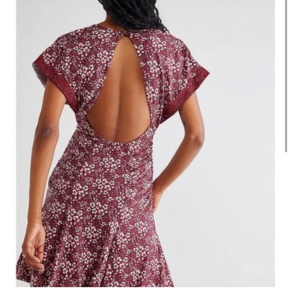 Free People Sweet Talker Red Mini Dress Floral Burgundy small sm - Picture 4 of 8